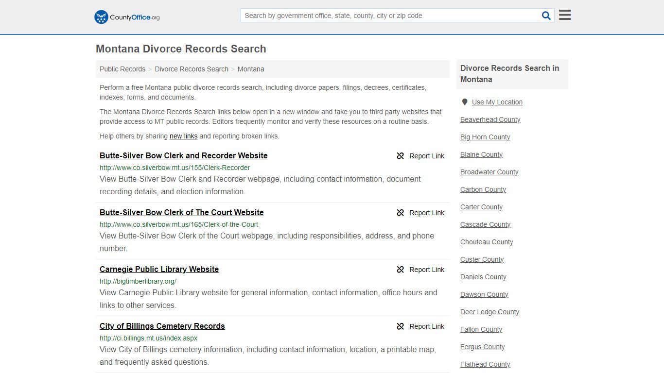 Montana Divorce Records Search - County Office