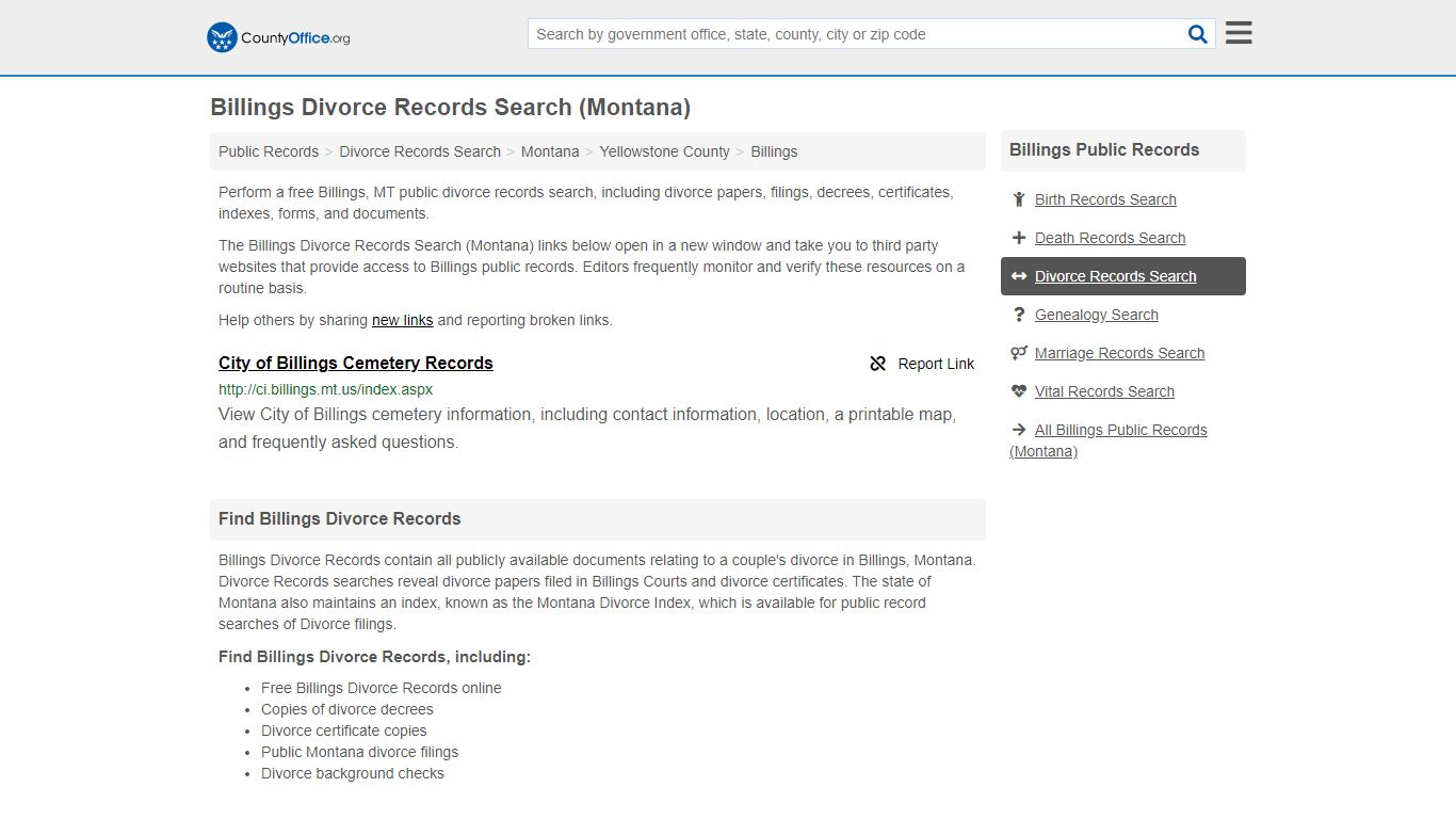Billings Divorce Records Search (Montana) - County Office